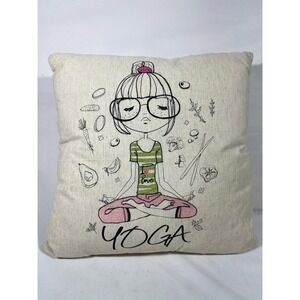 Cute Yoga Girl Embroidered Decorative Throw Pillow Cover Square Yoga Lover Gift‎